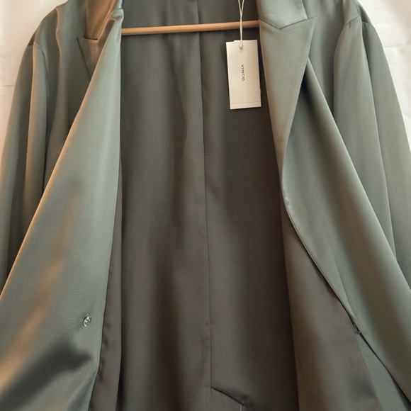 VINCE Women Olive Viscose Lined Cardigan Collar Belted Blazer size 16 - Picture 4 of 7